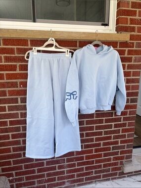 Edikted Light Blue Women's Size Small Sweatpants & Hoodie Set